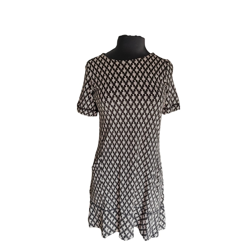 Fat Face Womens Black White Floral Geometric Short Sleeve Mini Dress Size 2